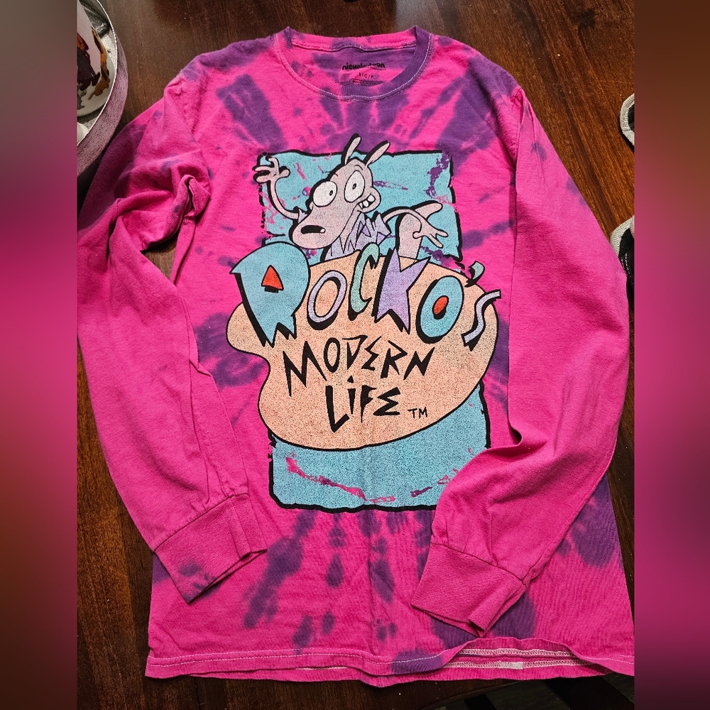 Nickelodeon Rocko's Modern Life Tie-Dye Pink Long Sleeve Shirt, Size S
